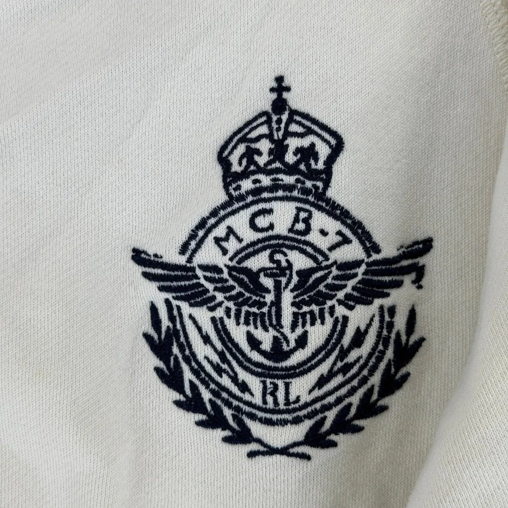 Polo Ralph Lauren Mens Track Jacket Cream Navy MCB-7 Crest Full Zip Large